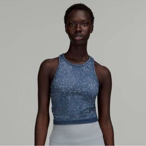 Lululemon ebb to street size 6 crop tank EUC distorted noice/mineral blue/pastel